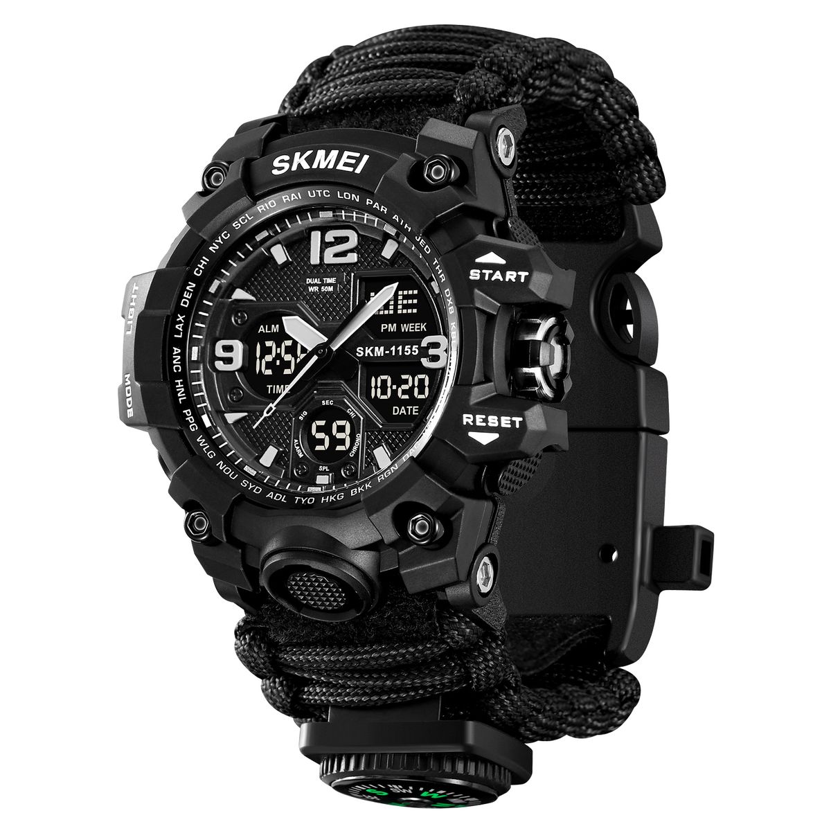 SKMEI - Reloj Skmei 1155B Tactico Militar Correa Nylon Tejida Cuerda Brújula