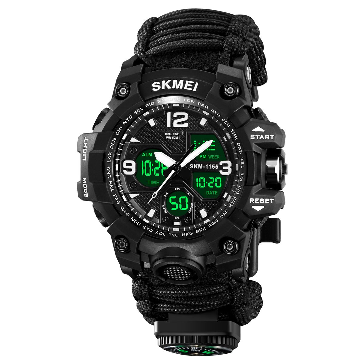 SKMEI - Reloj Skmei 1155B Tactico Militar Correa Nylon Tejida Cuerda Brújula