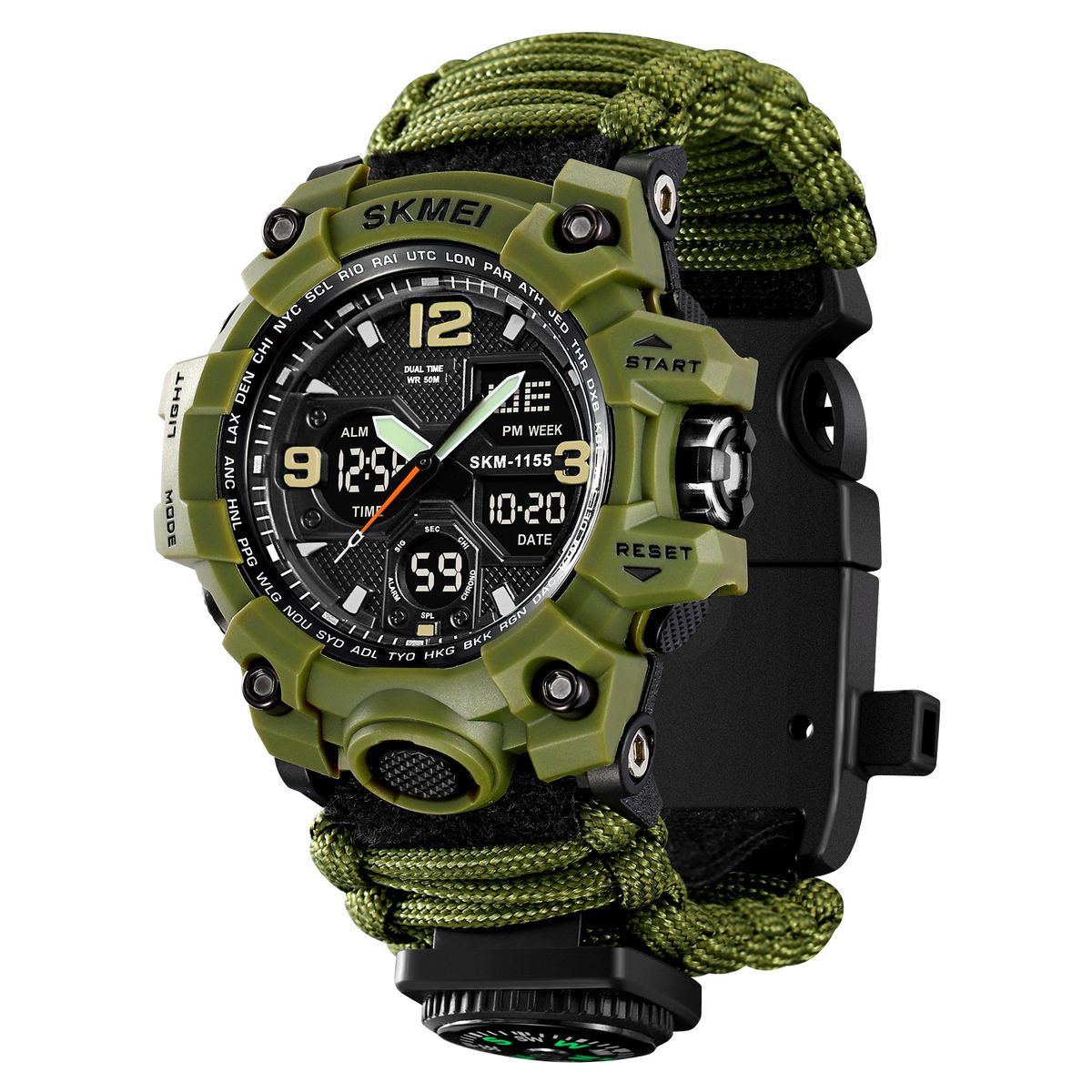 SKMEI - Reloj Skmei 1155B Tactico Militar Correa Nylon Tejida Cuerda Brújula