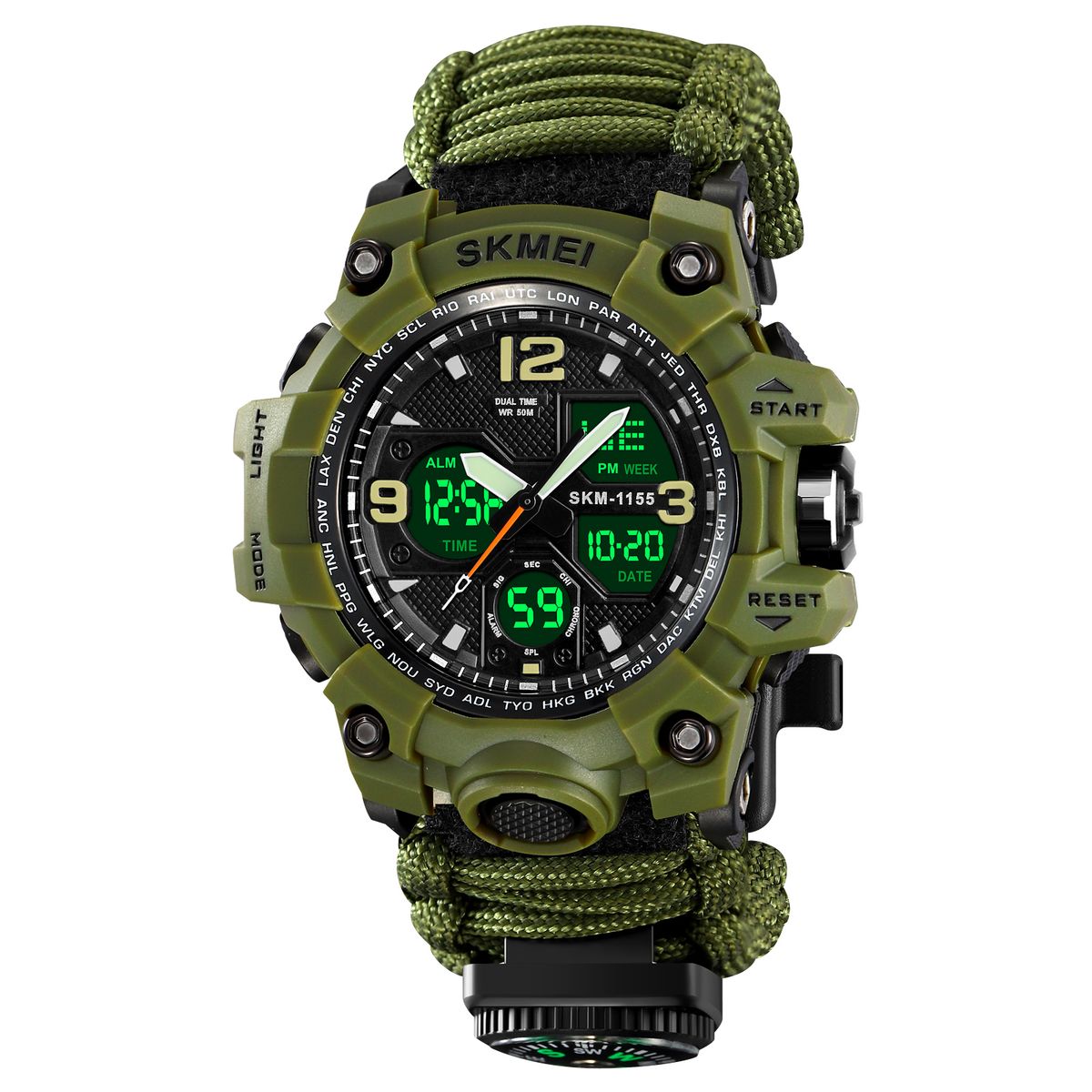 SKMEI - Reloj Skmei 1155B Tactico Militar Correa Nylon Tejida Cuerda Brújula