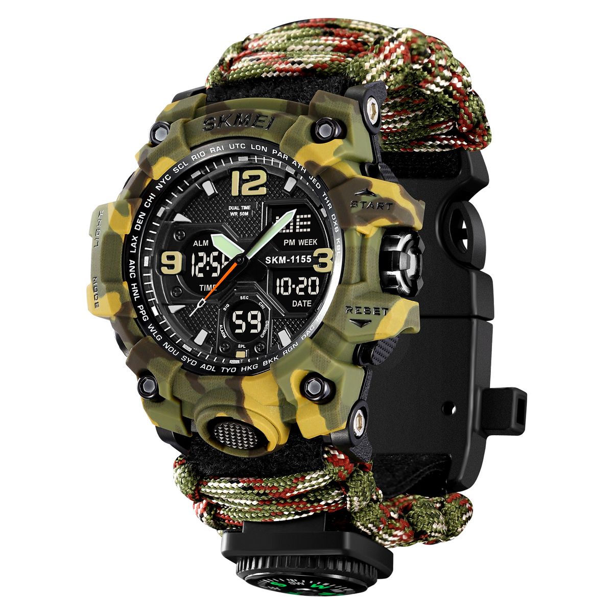 SKMEI - Reloj Skmei 1155B Tactico Militar Correa Nylon Tejida Cuerda Brújula