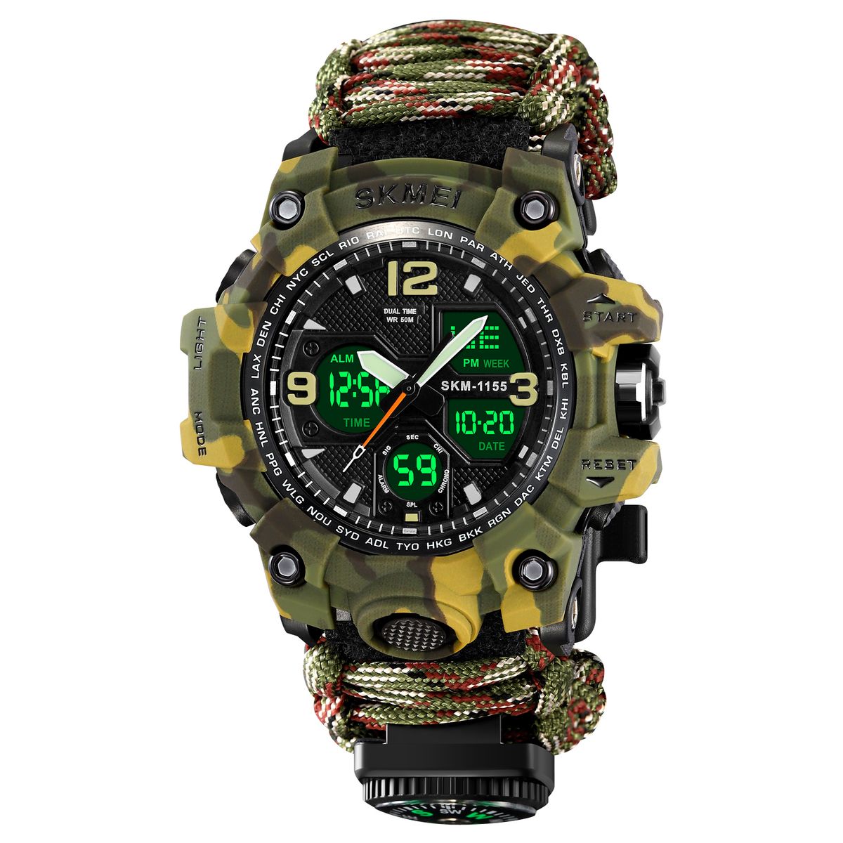 SKMEI - Reloj Skmei 1155B Tactico Militar Correa Nylon Tejida Cuerda Brújula