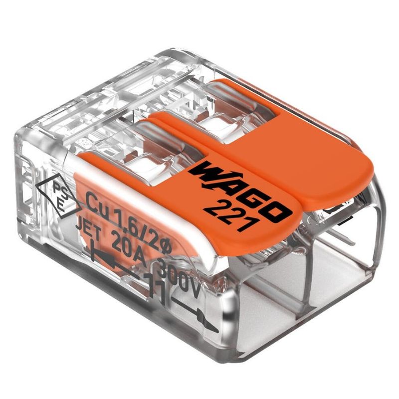 WAGO - Conector empalme 2 polos c/palanca (0,2 - 4 mm2), Transparente - Una caja (100 unid.)