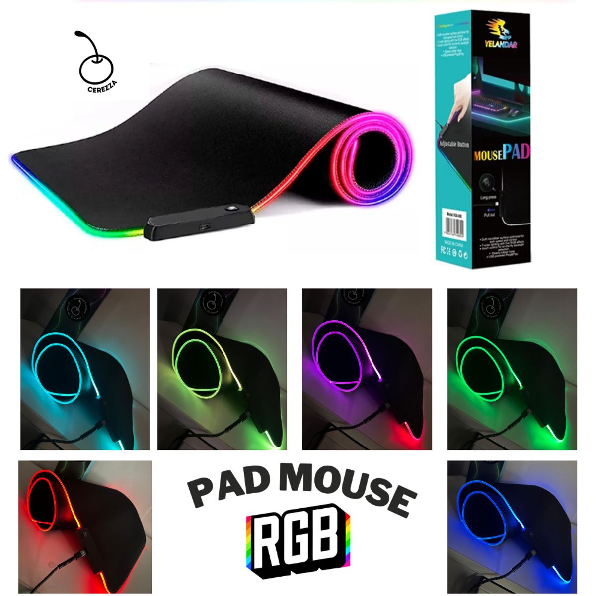 GENERICO - Mouse Pad Gamer con Luces RGB Con Switch de Cambio 30x80cm Yelandar