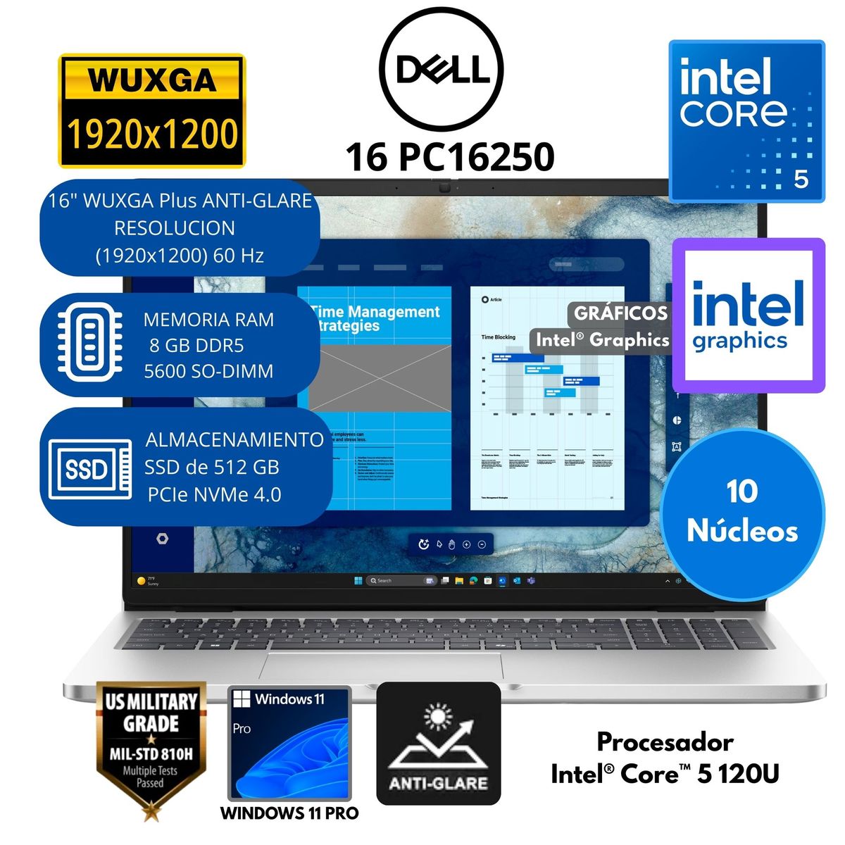 DELL - Laptop Dell Pro Intel Core 5 (16 PC16250) RAM 8 GB SSD 512 GB 16" WUXGA PLUS Windows 11 PRO