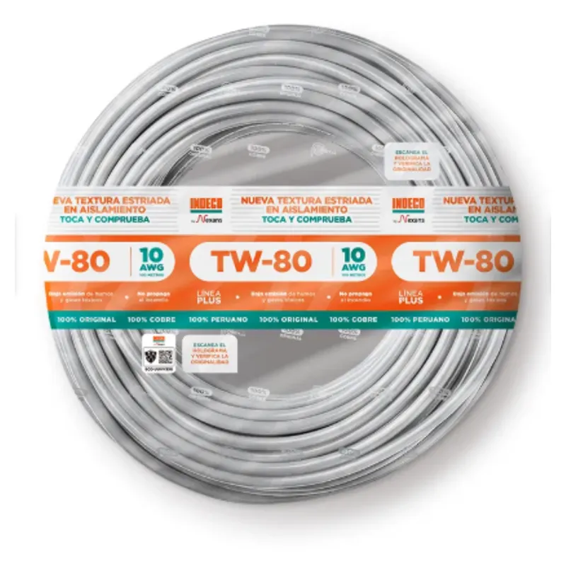 INDECO - Cable THW-90 Plus 10 AWG Indeco 450/750V Blanco 100 Metros