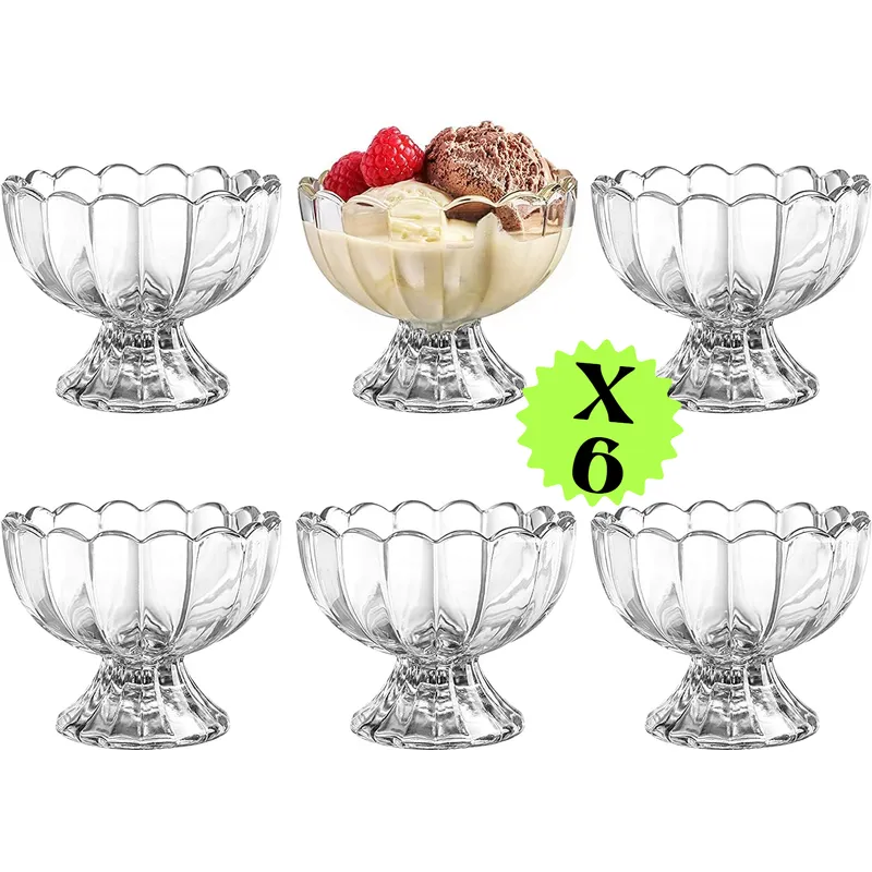 GENERICO - SET 6 COPAS TAZA DE VIDRIO FORMA DE FLOR CÓCTEL VASO DE HELADO