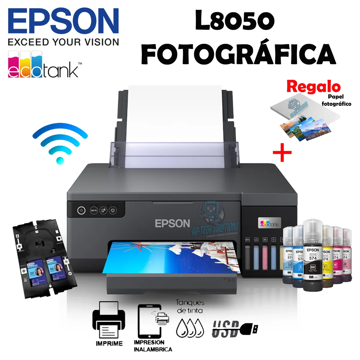 EPSON - IMPRESORA FOTOGRÁFICA EPSON L8050 WIFI PVC CD 6 TINTAS