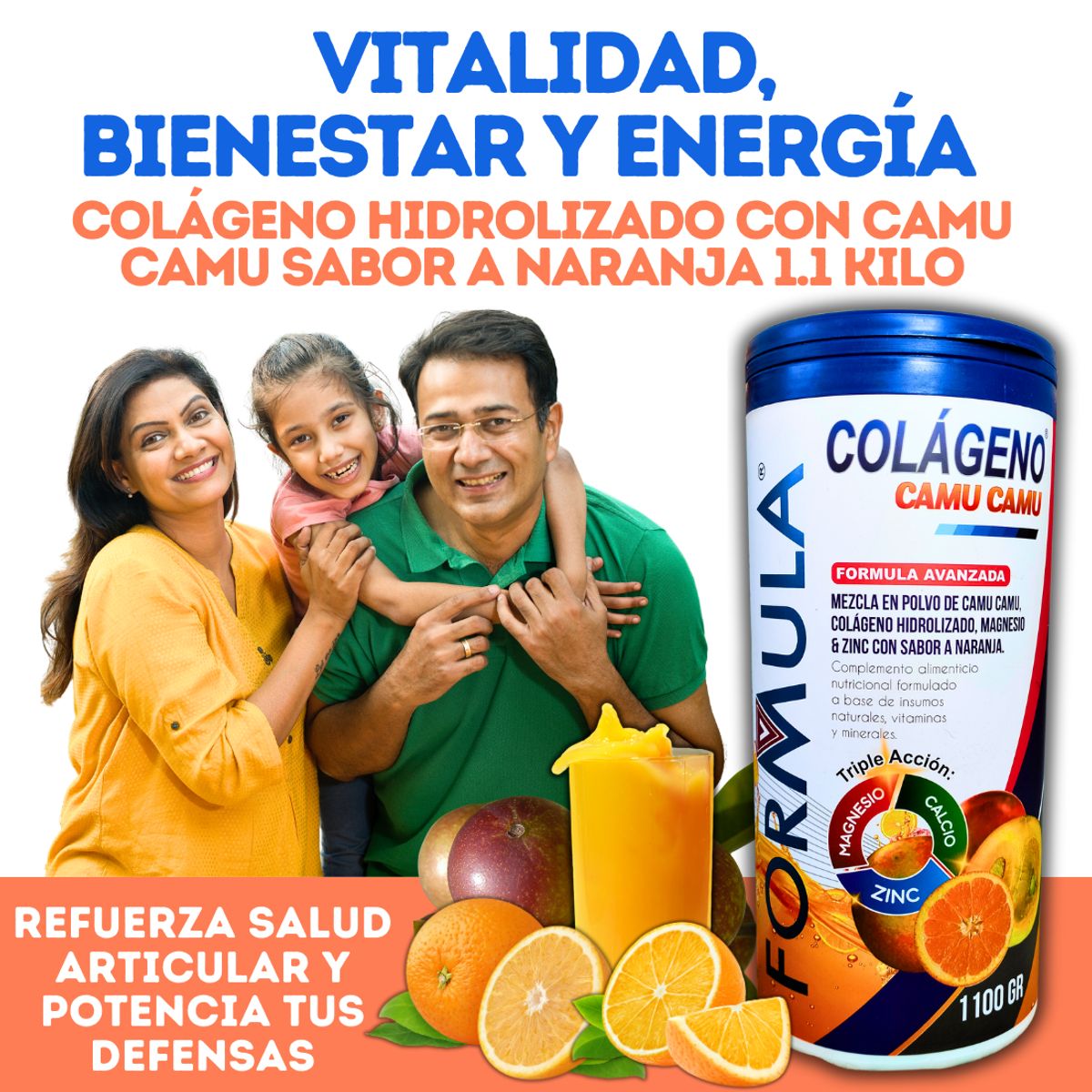 GENERICO - Colágeno Hidrolizado con Camu Camu + Magnesio + Zinc 1Kilo 100gr