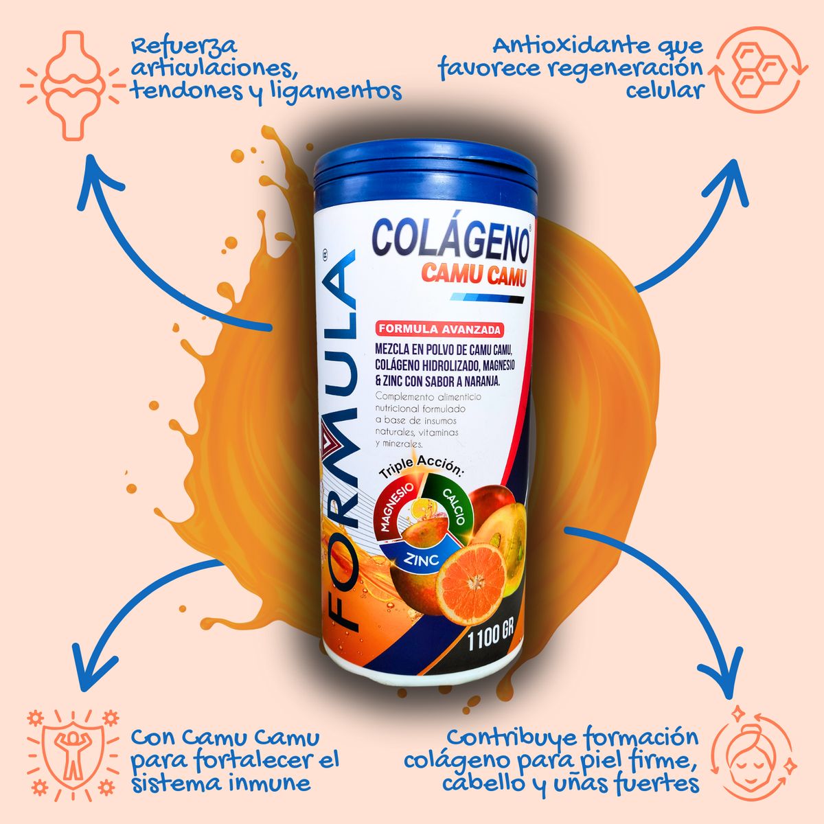 GENERICO - Colágeno Hidrolizado con Camu Camu + Magnesio + Zinc 1Kilo 100gr