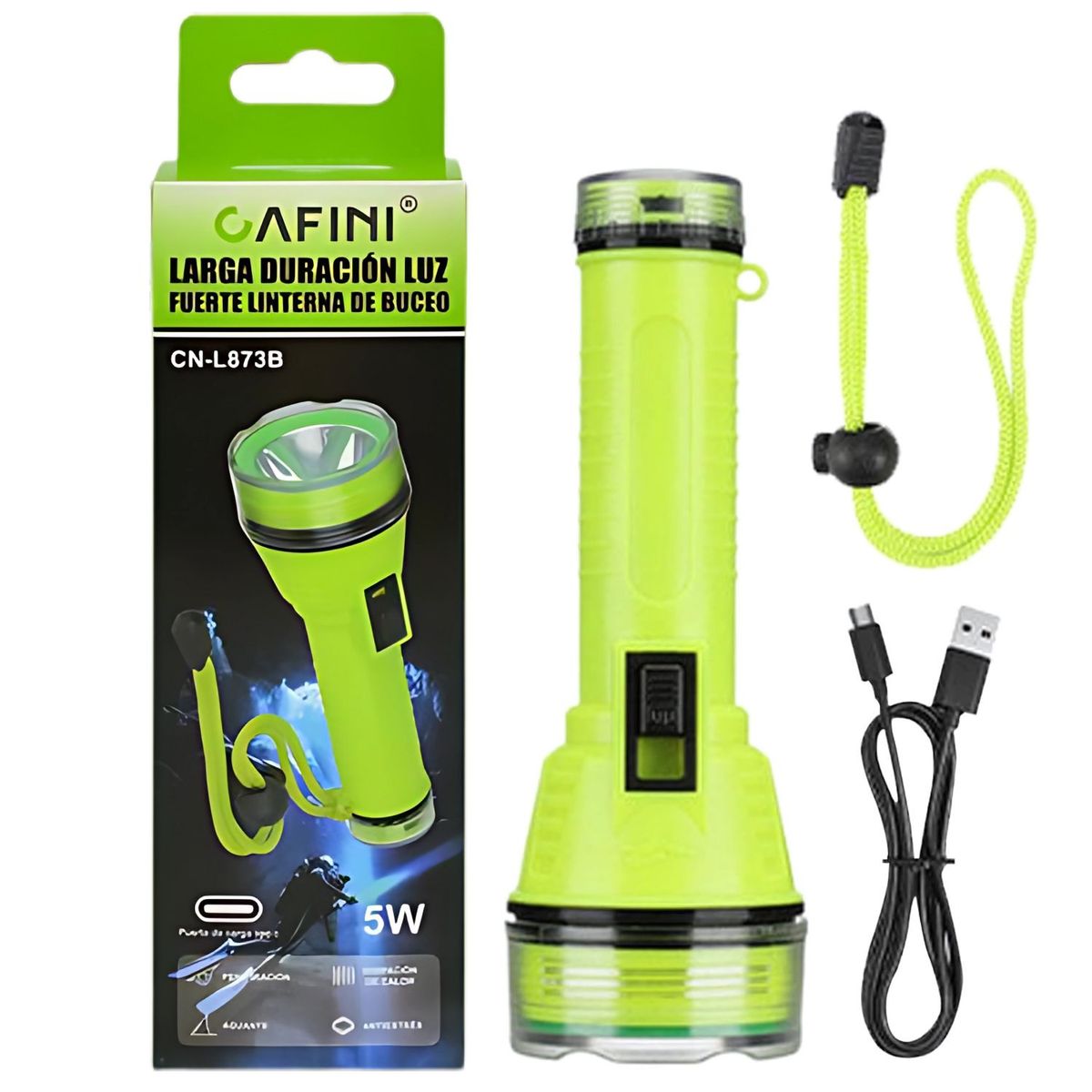 CAFINI - Linterna de Mano Buceo Cafini CN-L873B Recargable Tipo C