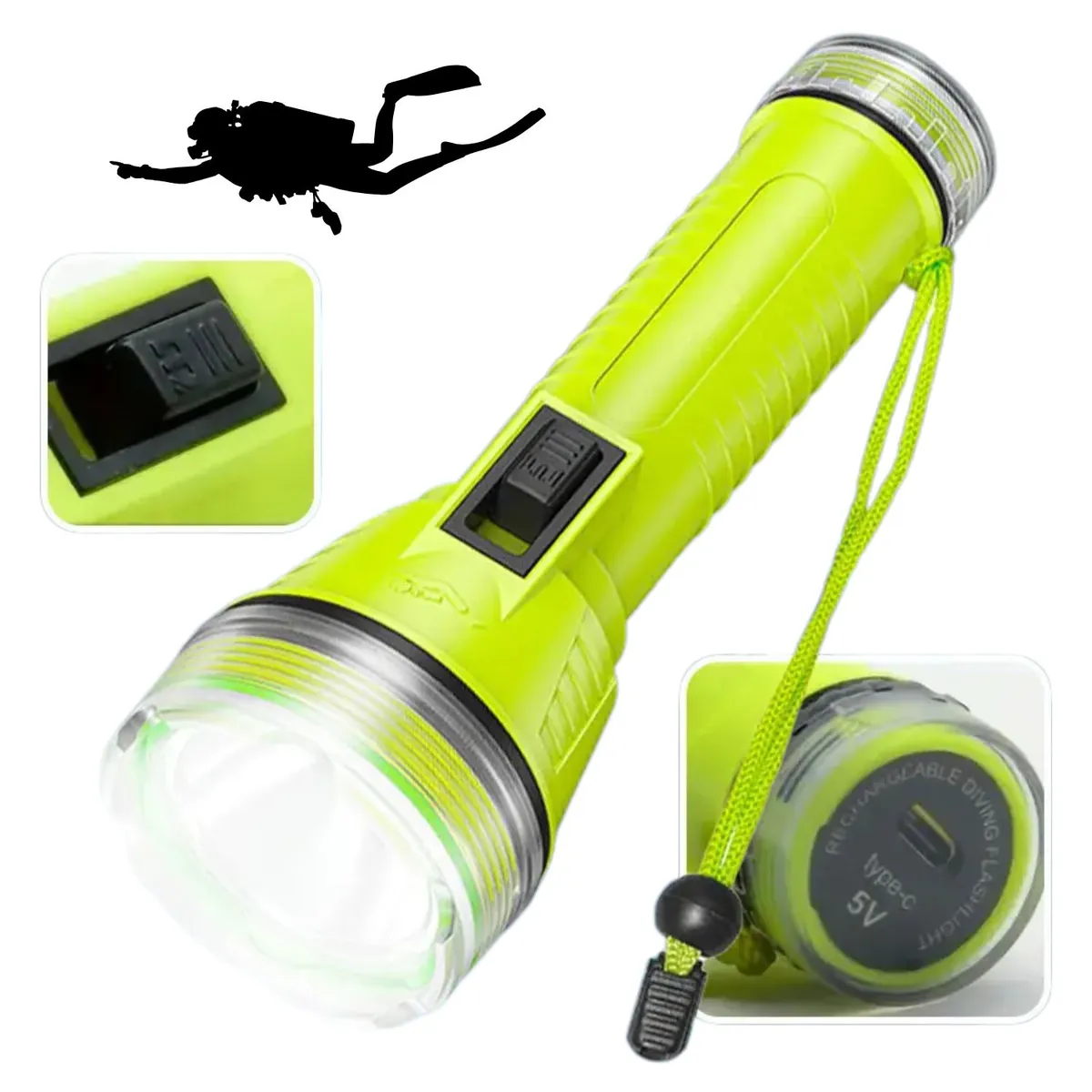 CAFINI - Linterna de Mano Buceo Cafini CN-L873B Recargable Tipo C