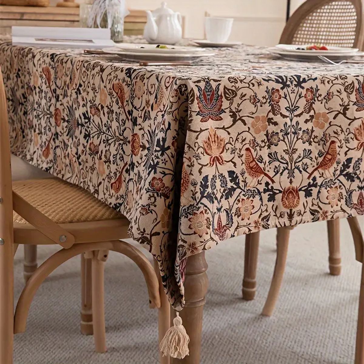 PUREPOWER - Mantel Rectangular Polialgodón con Flecos 140x200cm- Multiusos Rústico