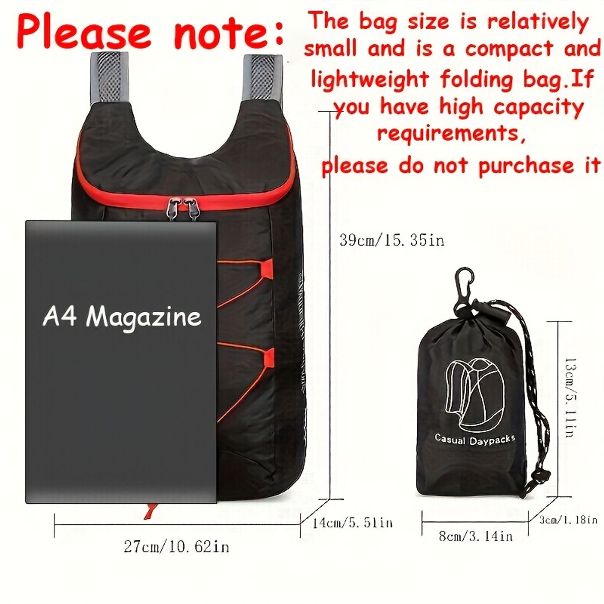 VATYERTY - Mochila plegable ligera para senderismo Negro