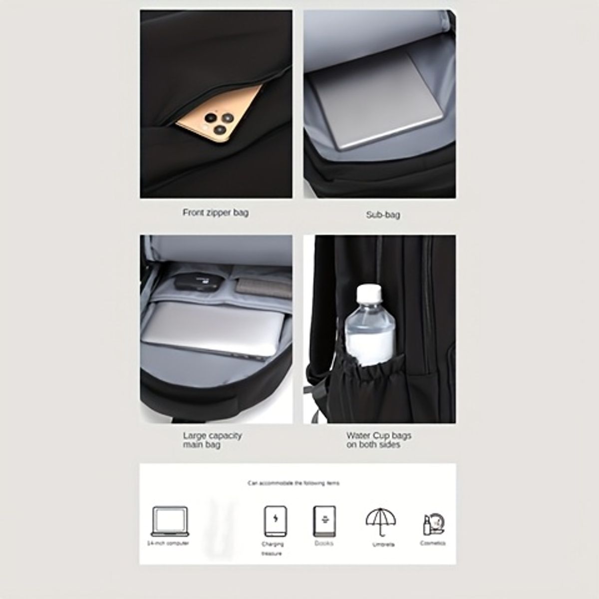 VATYERTY - Mochila de gran capacidad para adolescentes - Tela resistente Negro