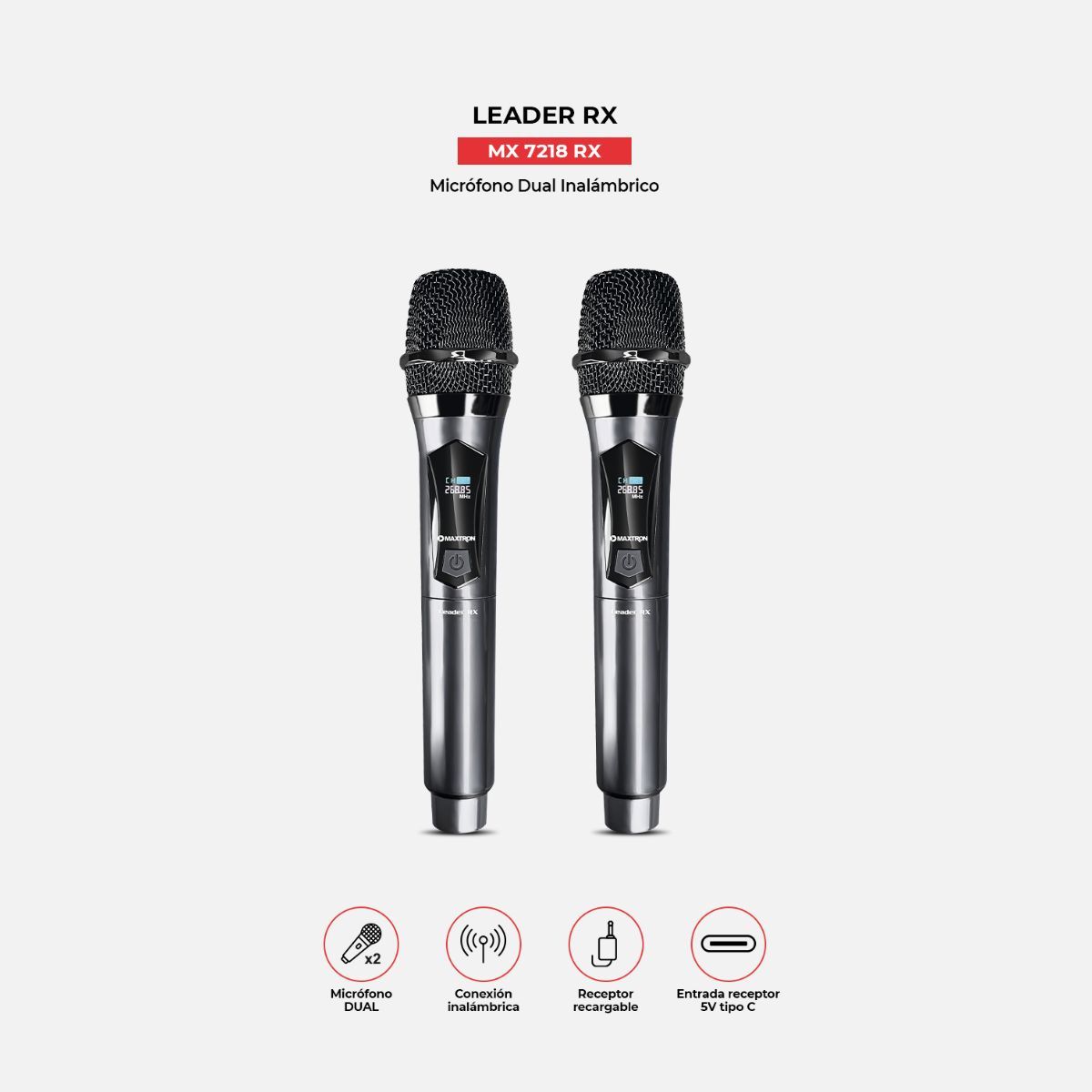 MAXTRON - Micrófono Maxtron Profesional Dual Bluetooth Leader MX 7218RX