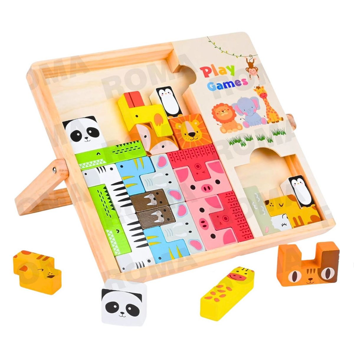 GENERICO - BLOQUES DE ANIMALES ENCAJABLES MADERA - JUEGO DIDÁTICO