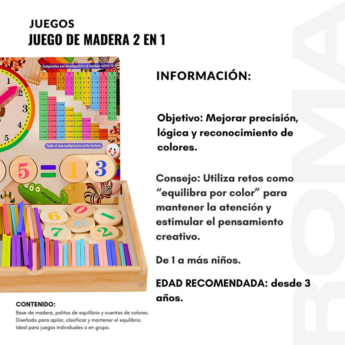 GENERICO - JUEGO DE MADERA 2 EN 1 EQUILIBRIO Y CUENTAS- JUEGO DIDÁTICO