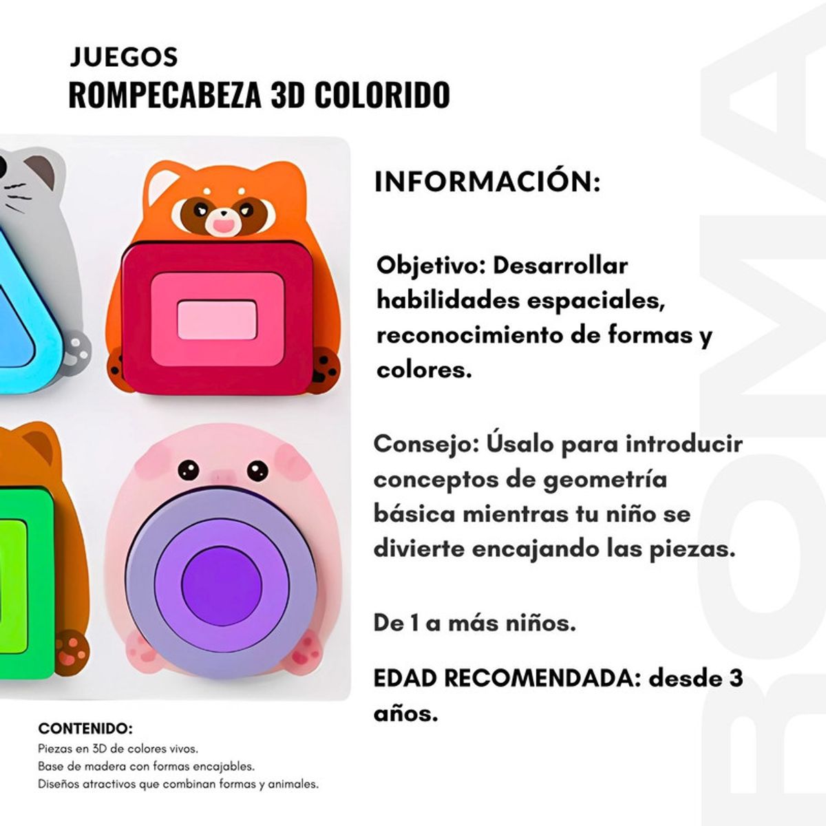 GENERICO - ROMPECABEZAS 3D COLORIDO - JUEGO DIDÁTICO