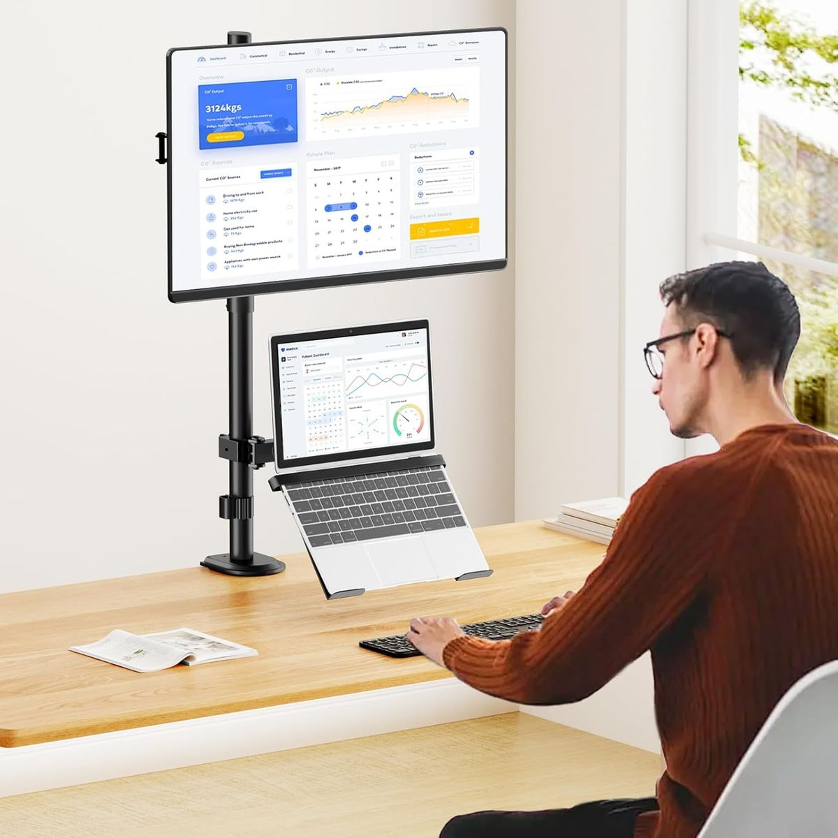 SEISA - Rack Soporte 2 en 1 ZJ-para Monitor y Laptop 13-32 con Brazo