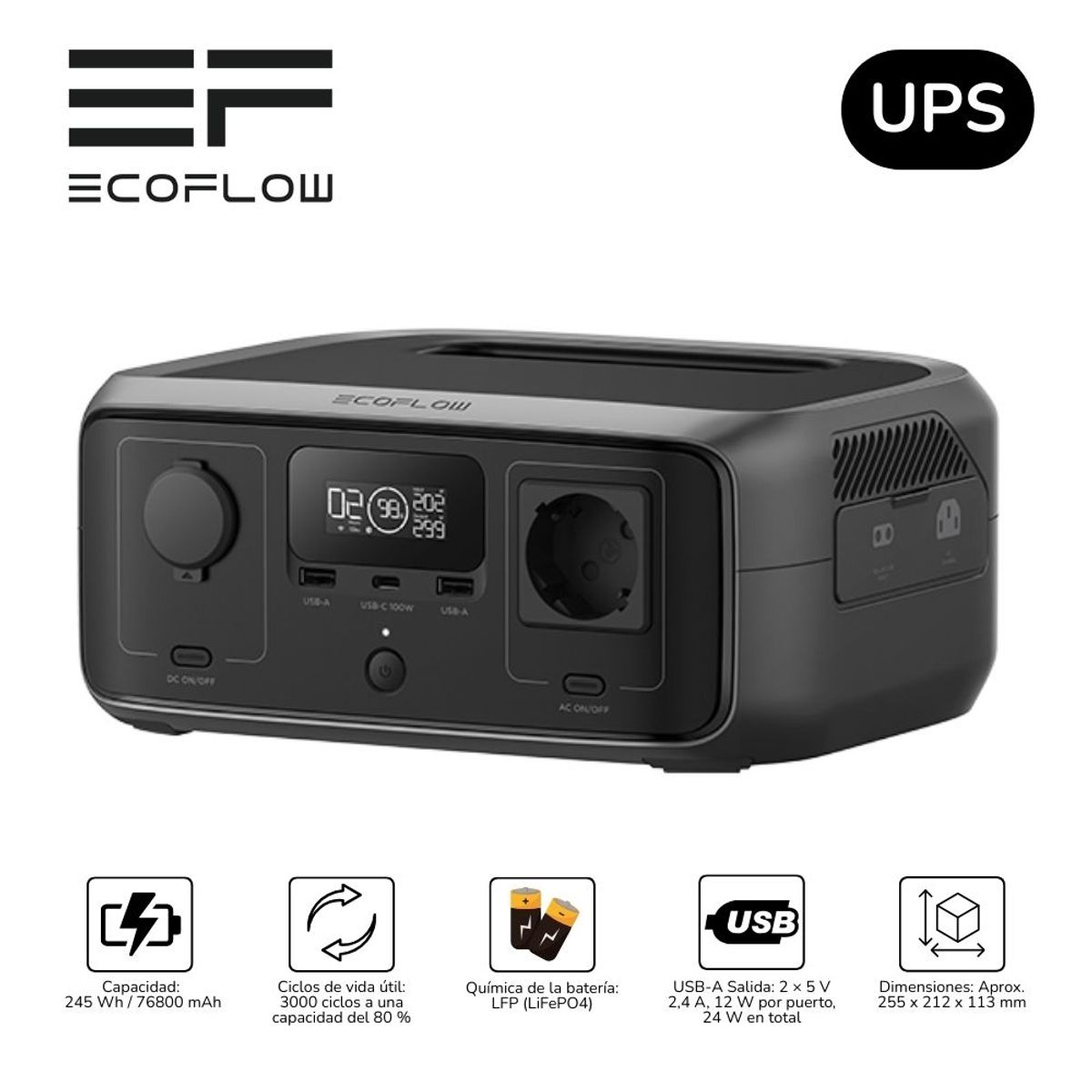 ECOFLOW - Estación de energía portátil Ecoflow River 3 (UPS) - Negro