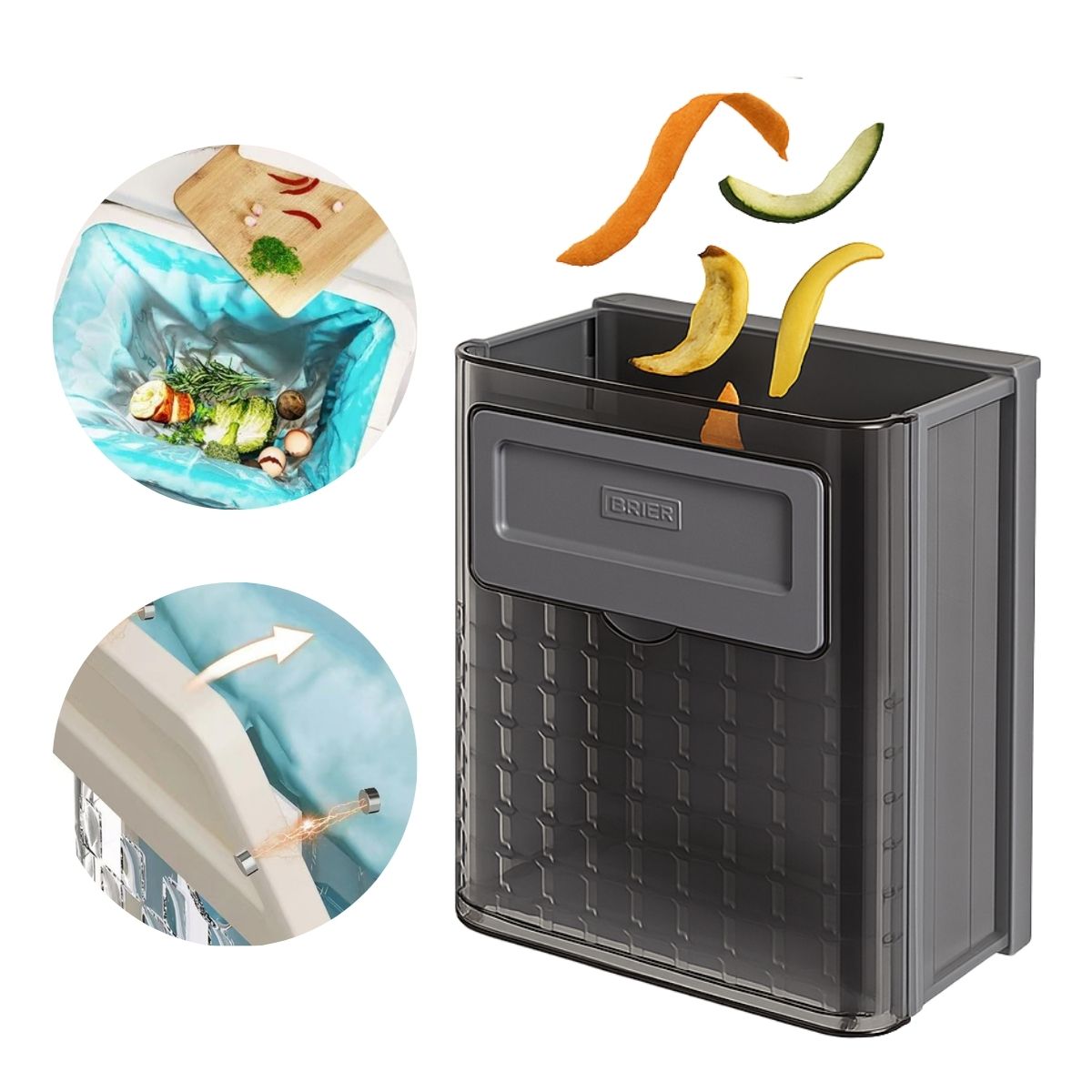 ELMEJORPRECIO - Tacho Plegable Colgante para Cocina Brief Gris