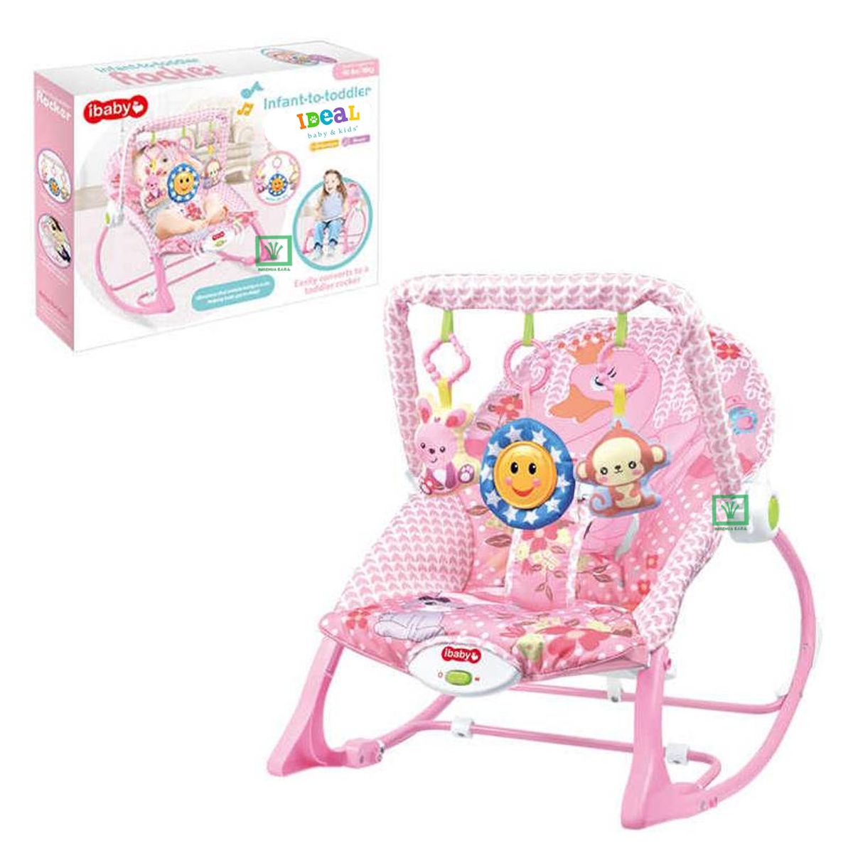 IDEAL BABY & KIDS - Mecedora para Bebes Musical y Vibrador Cisne Rosado