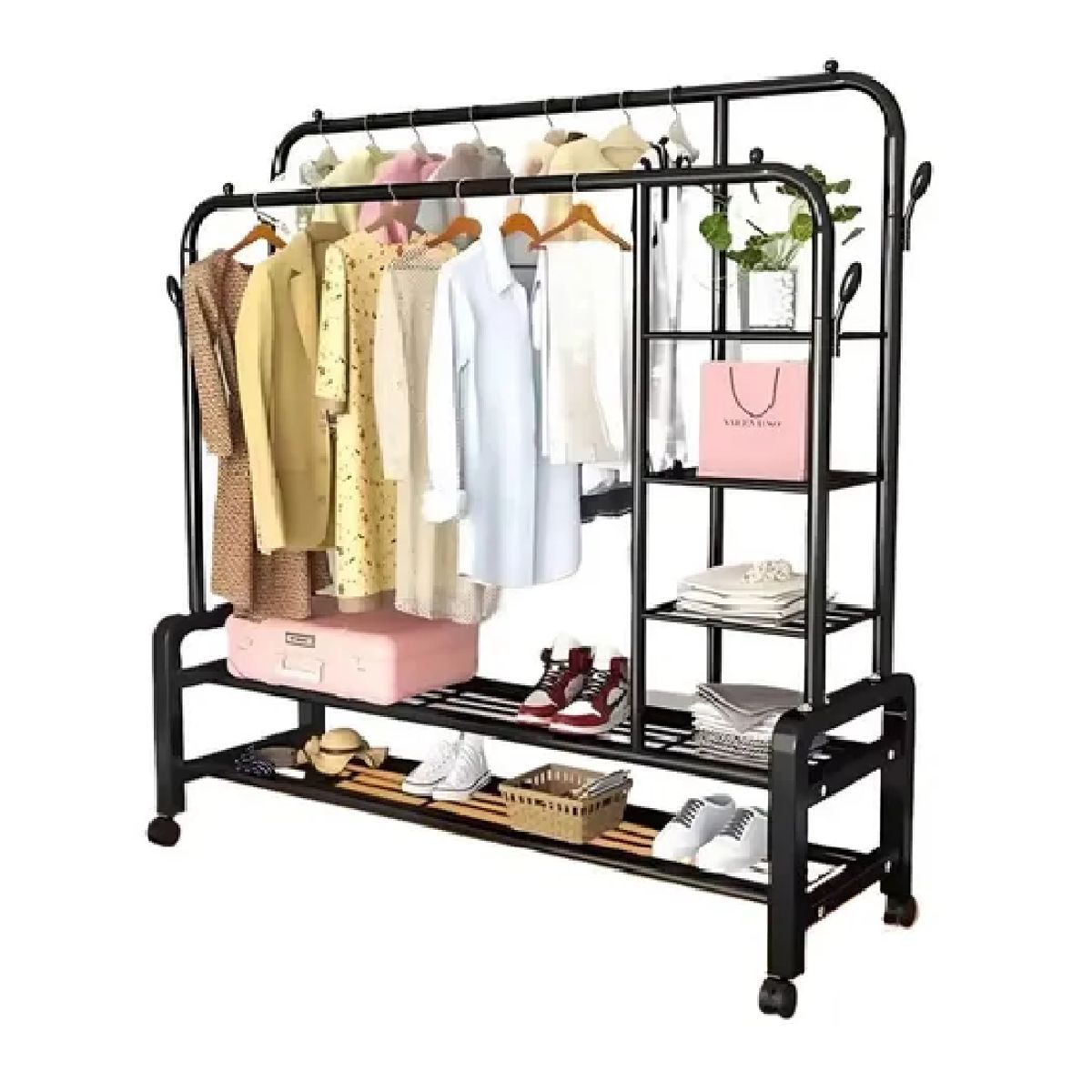 GENERICO - Perchero Doble Estante Organizador De Ropa Zapateros