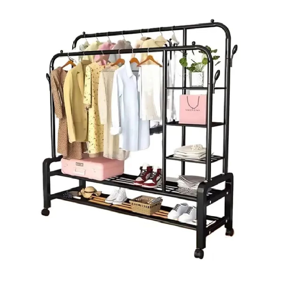 GENERICO - Perchero Doble Estante Organizador De Ropa Zapateros