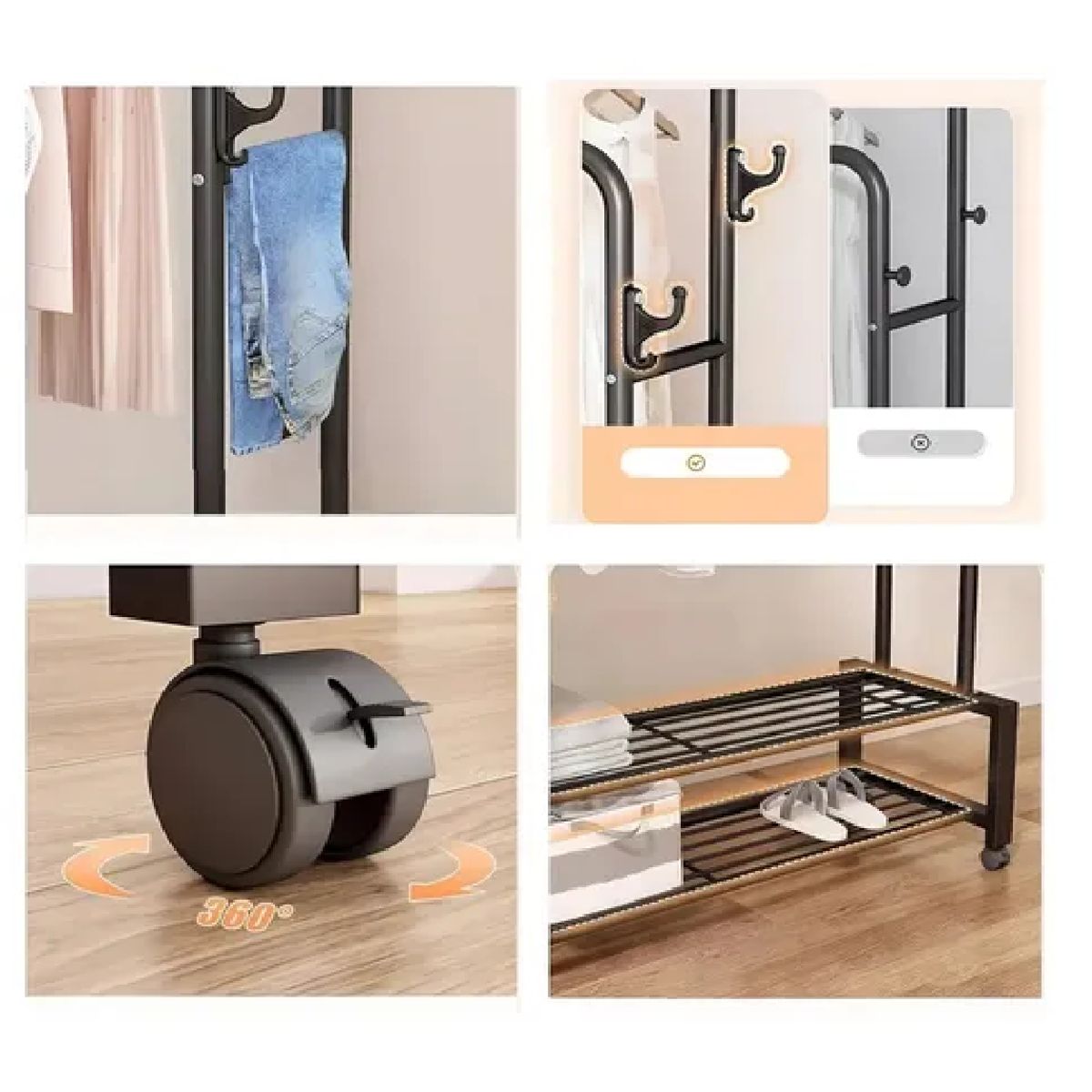 GENERICO - Perchero Doble Estante Organizador De Ropa Zapateros