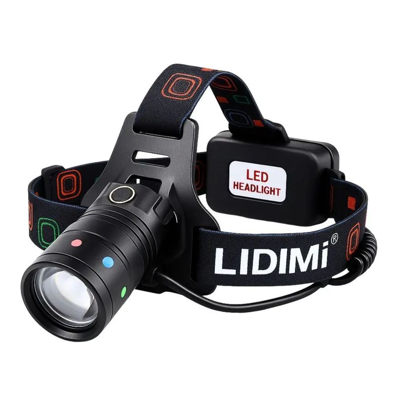 LIDIMI - Linterna Frontal LED Recargable LIDIMI 1200 Lúmenes con Zoom
