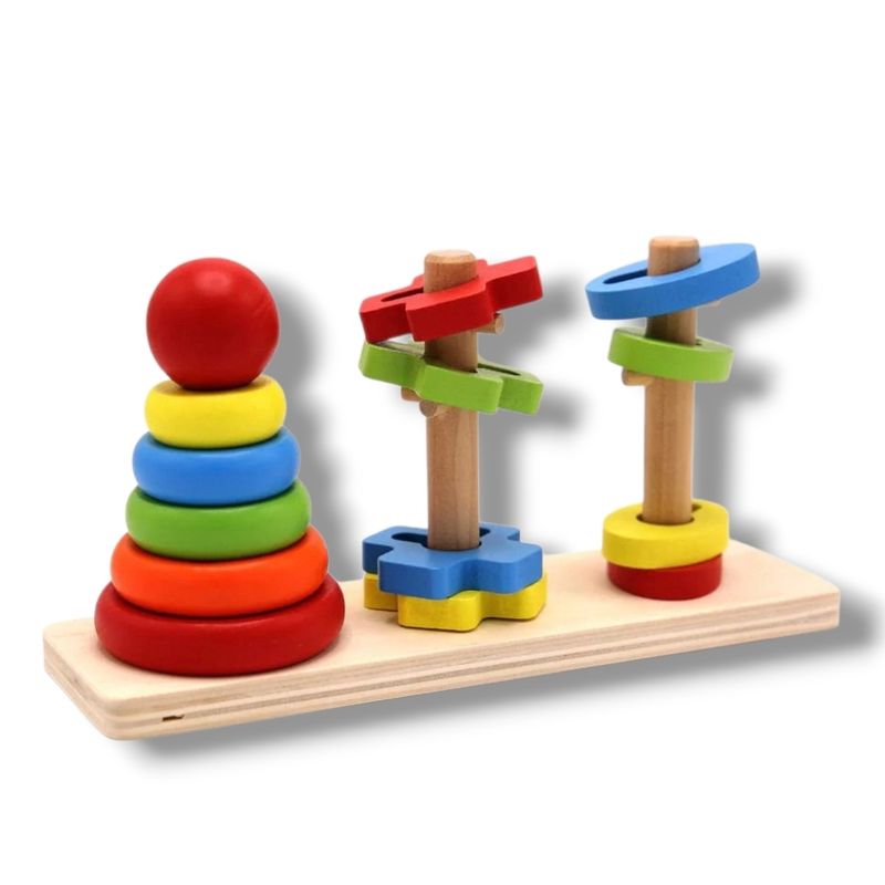 GENERICO - Torre de tres columnas arcoíris Juego didáctico de encaje - Montessori