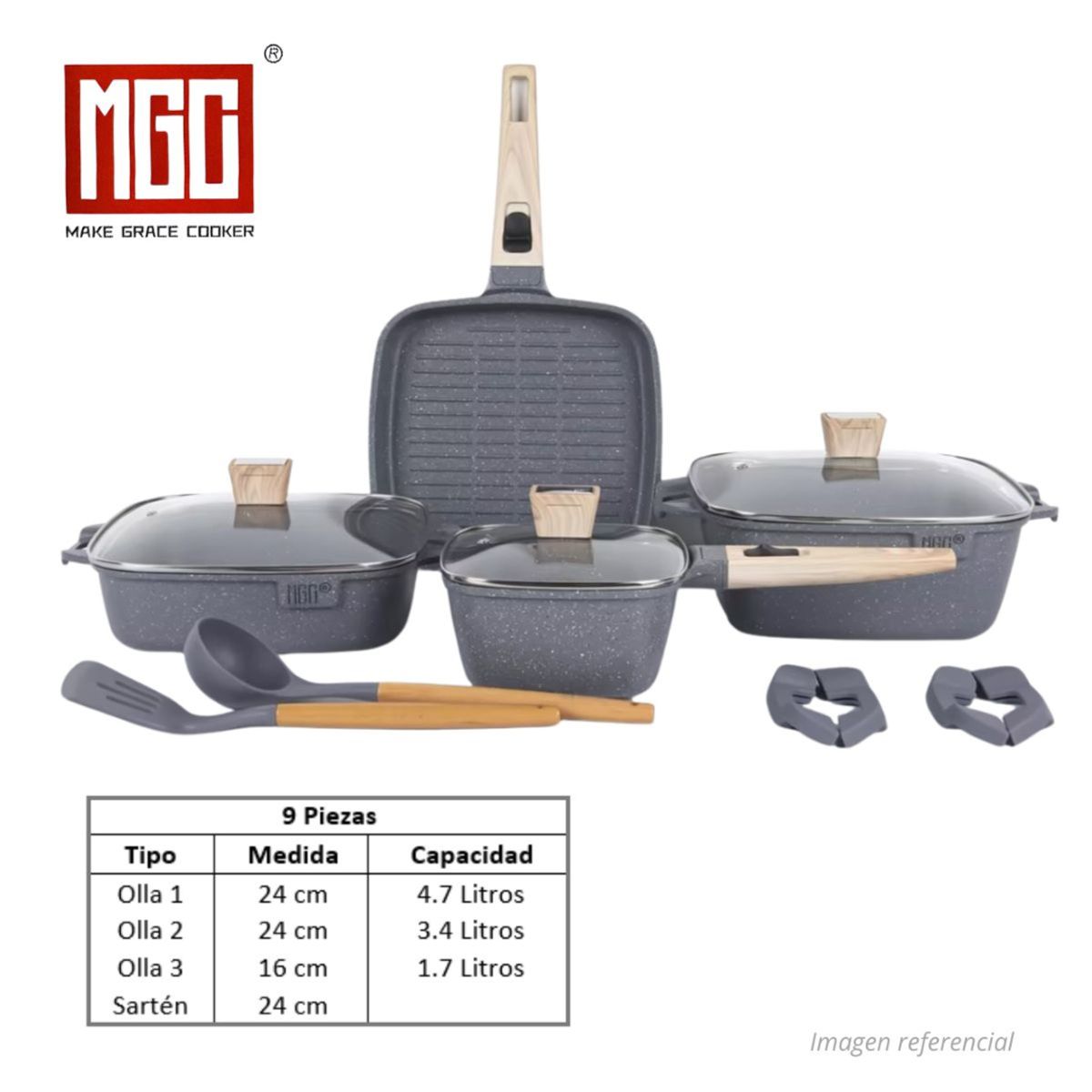 OEM - JUEGO DE OLLAS MGC DE 9 PIEZAS ROCA VOLCANICA GREY