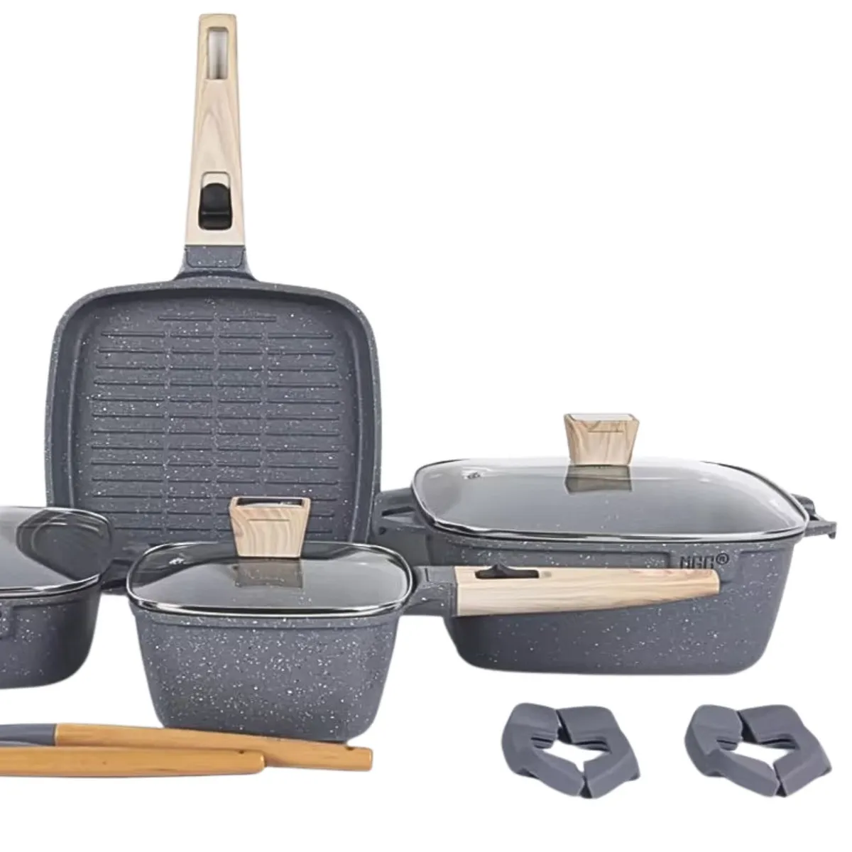 OEM - JUEGO DE OLLAS MGC DE 9 PIEZAS ROCA VOLCANICA GREY