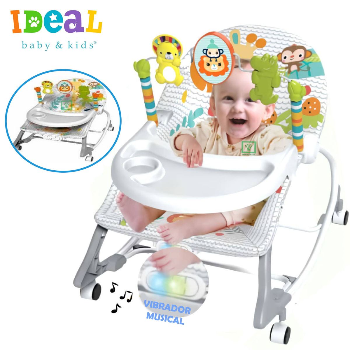 IDEAL BABY & KIDS - Mecedora Ideal para Bebes Musical y Vibrador Zaboo Gris
