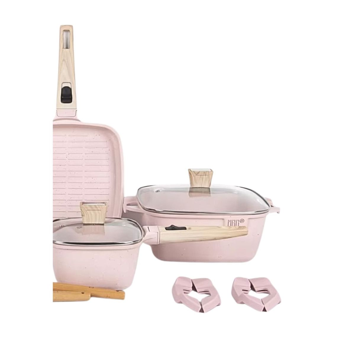 OEM - JUEGO DE OLLAS MGC DE 9 PIEZAS ROCA VOLCANICA PINK