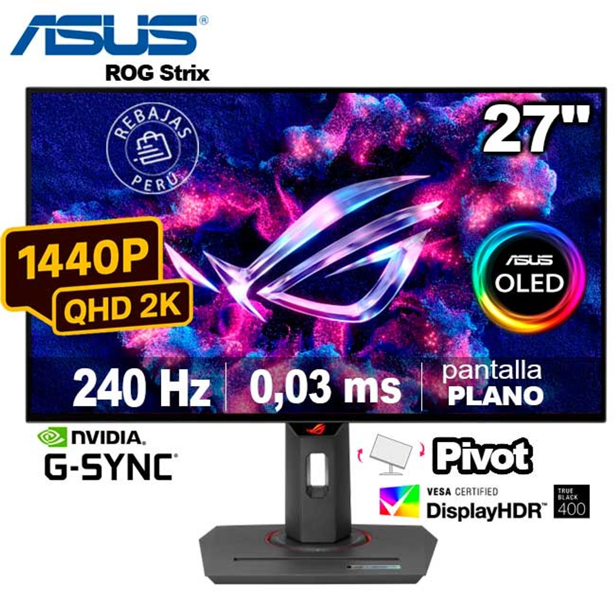 ASUS - Monitor Gaming ROG Strix OLED XG27AQDMG 27 QHD 240Hz 003ms G-SYNC