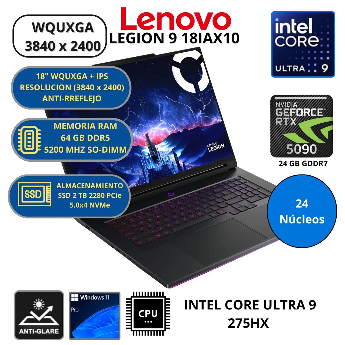 LENOVO - Laptop Lenovo LEGION 9 18IAX10 INTEL CORE ULTRA 9-RAM 64 GB SSD 2TB GEFORCE RTX 5090 18"WQUXGA