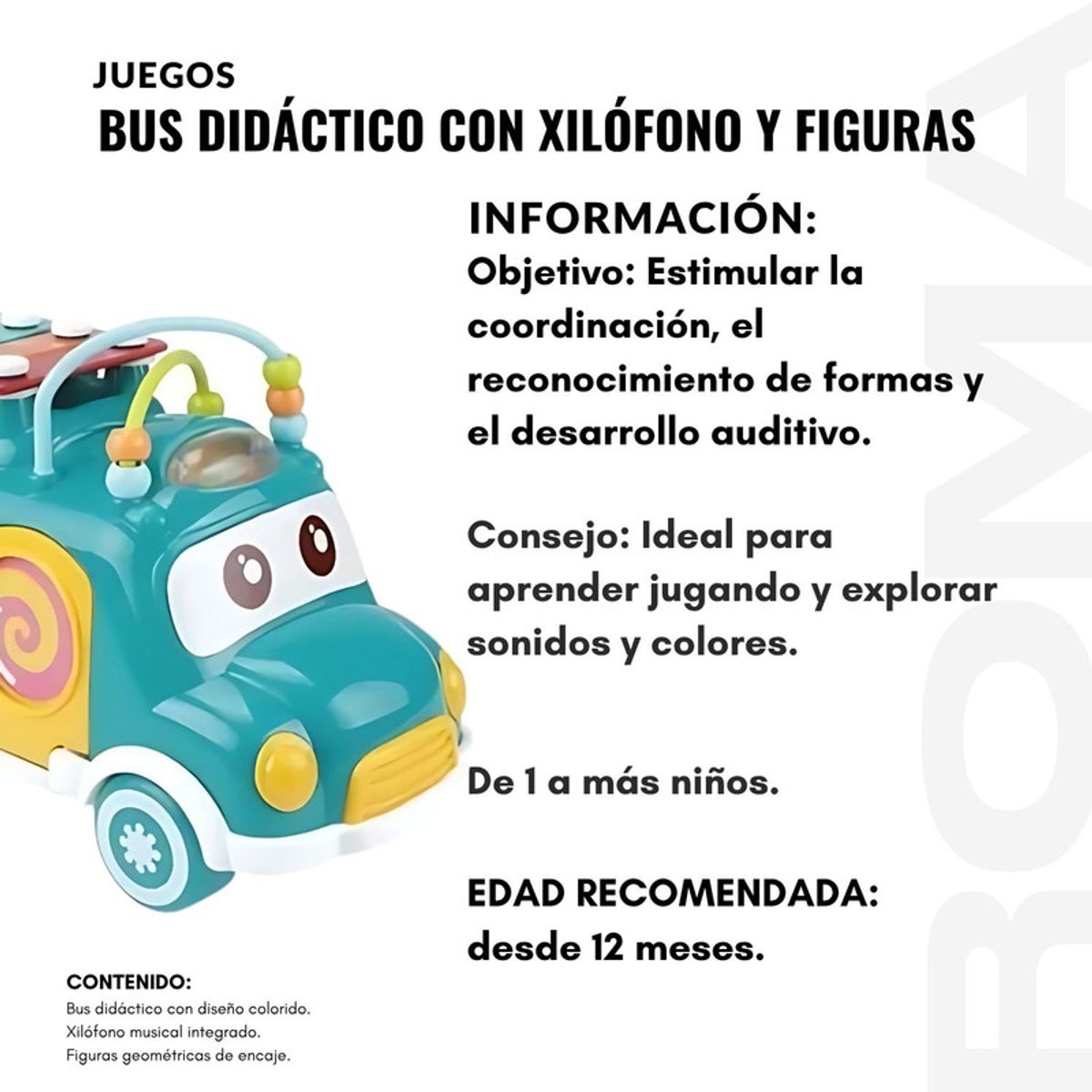 GENERICO - BUS DIDÁCTICO CON XILÓFONO Y FIGURAS - JUEGO DIDÁTICO