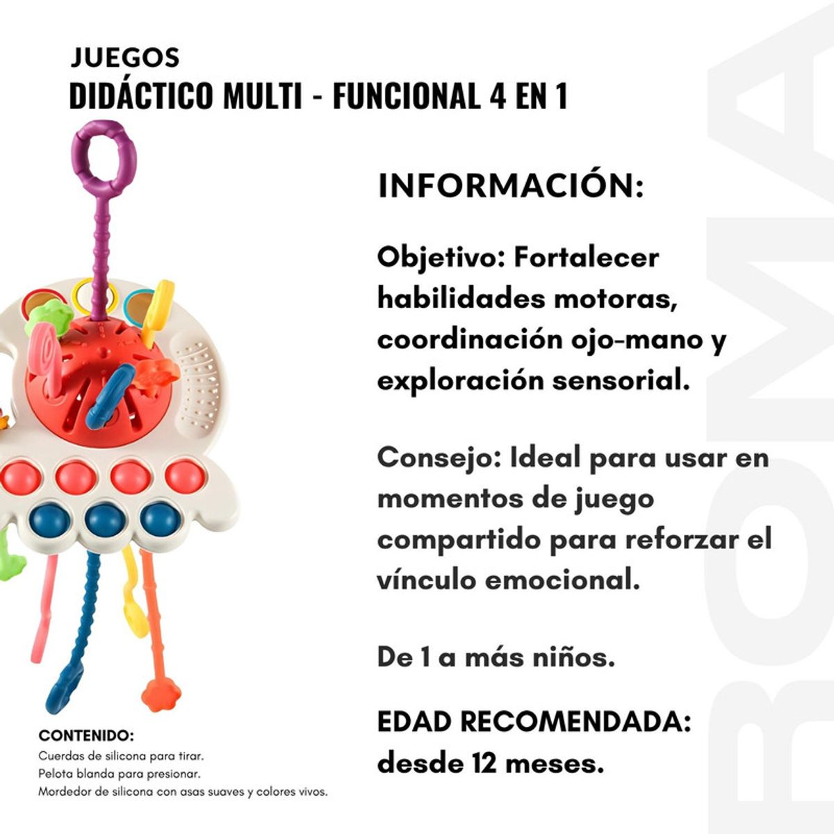 GENERICO - JUGUETE SENSORIAL MULTIFUNCIONAL 4 EN 1 - JUEGO DIDÁTICO