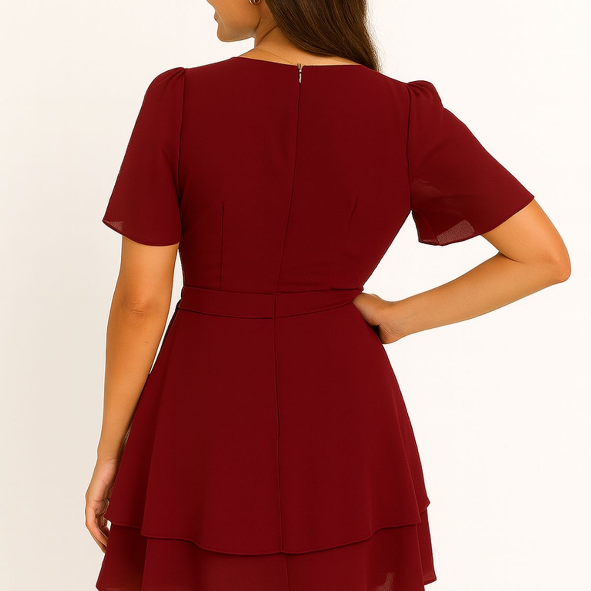 GENERICO - Vestido coctel rojo vino con lazo