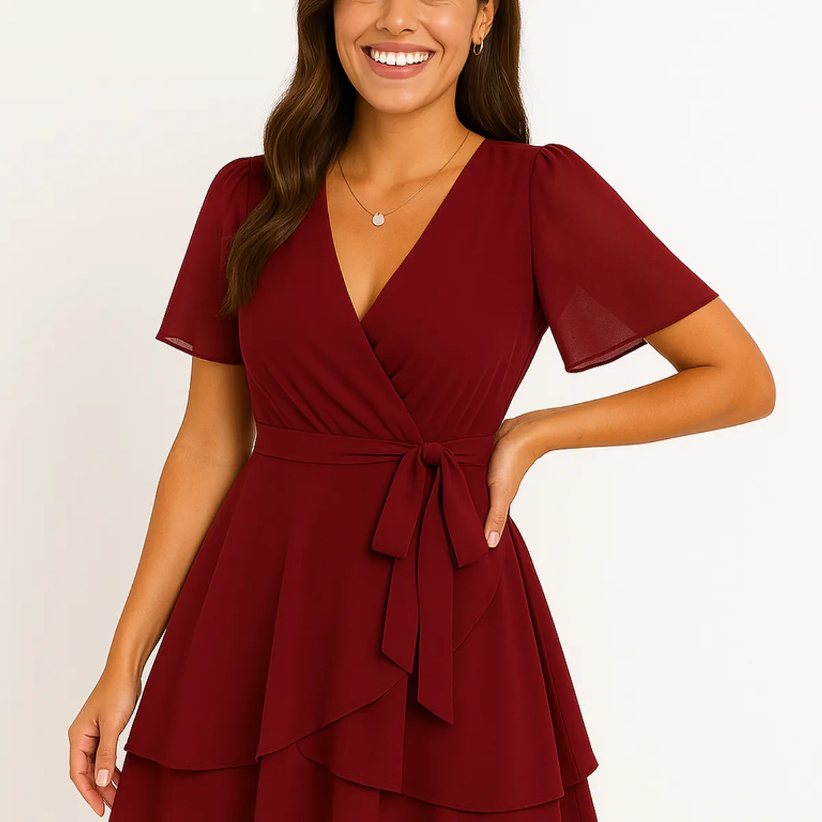 GENERICO - Vestido coctel rojo vino con lazo