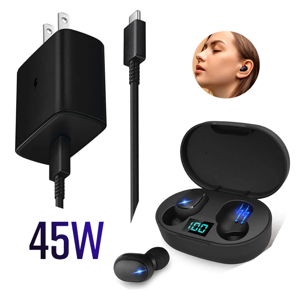 GENERICO - Cargador para Samsung 45w Carga Rapida  Audifonos tipo Airdots