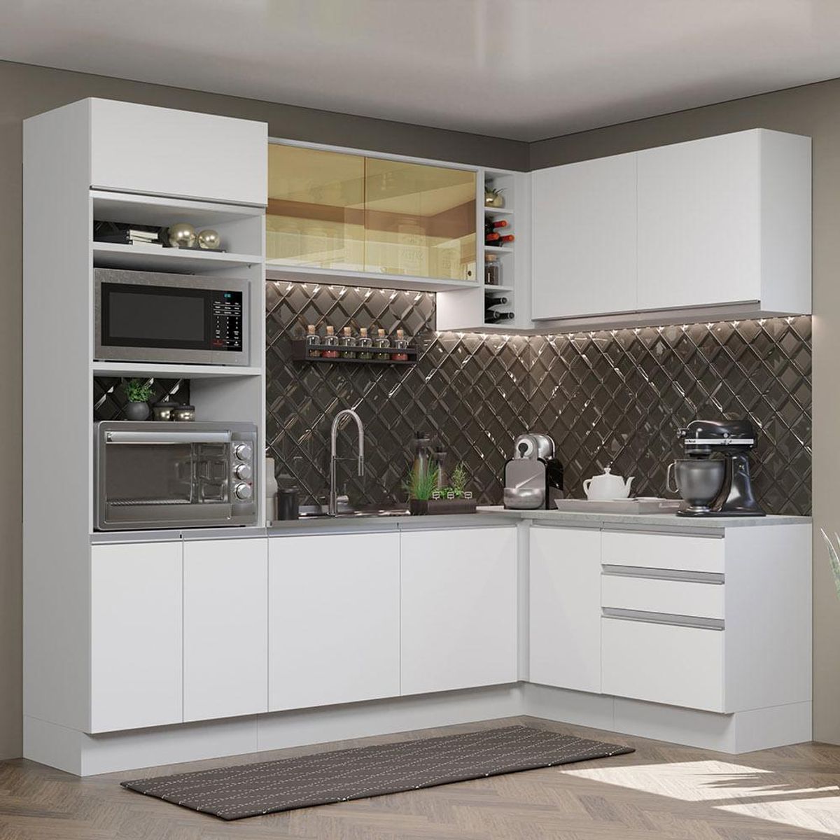 MADESA - Mueble de Cocina Integral de Esquina Glamy 399 cm Blanco 02