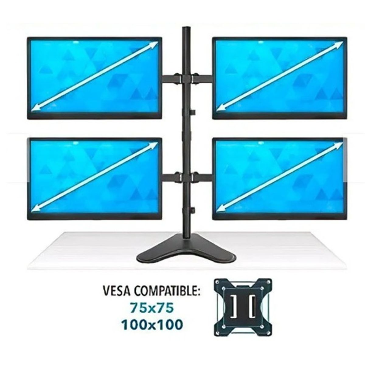 SEISA - Rack Soporte Escritorio Con Base para 4 Monitores 13" a 32"