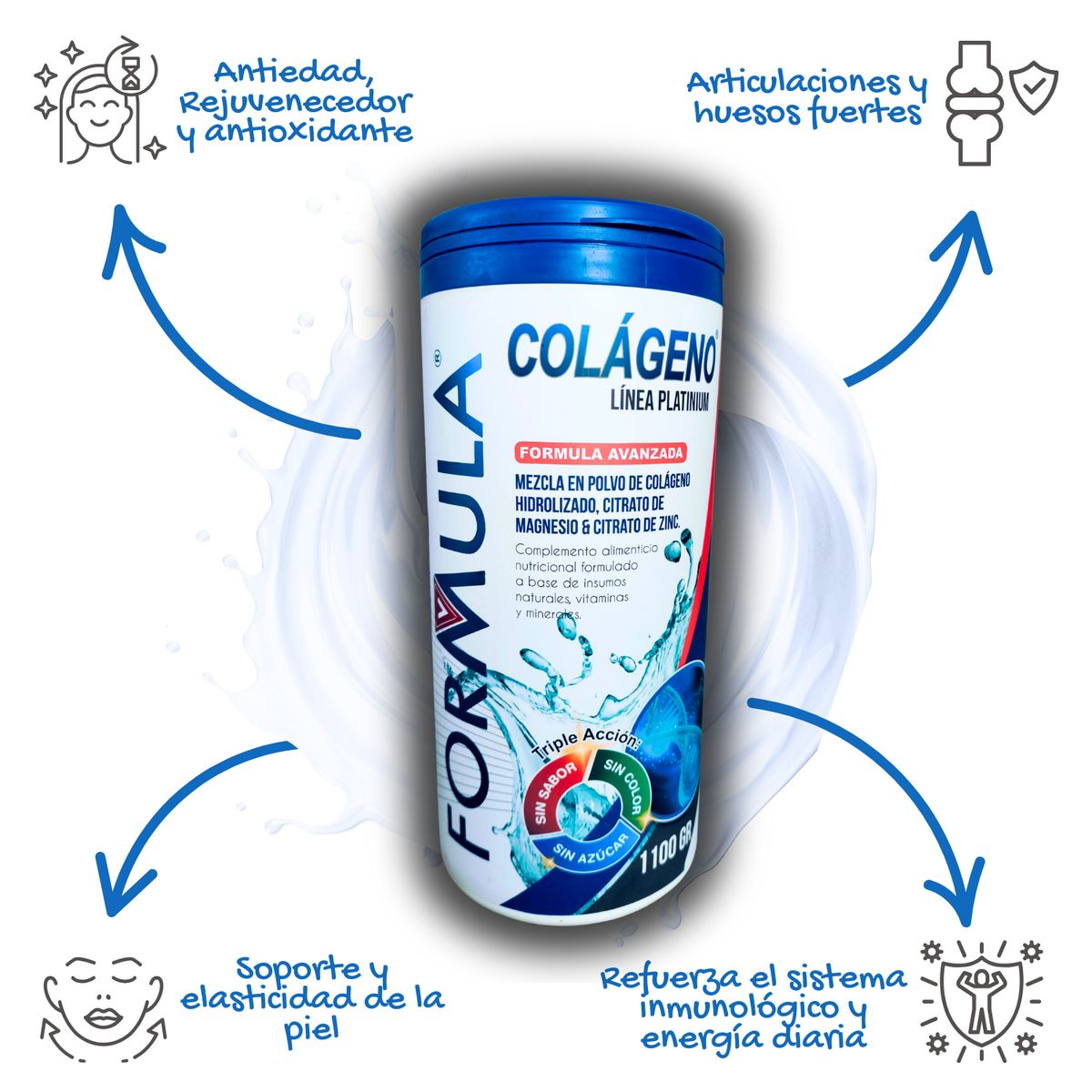 GENERICO - Pack 2 Frascos de 1Kg 100gr Colágeno Hidrolizado Sin Sabor Neutro