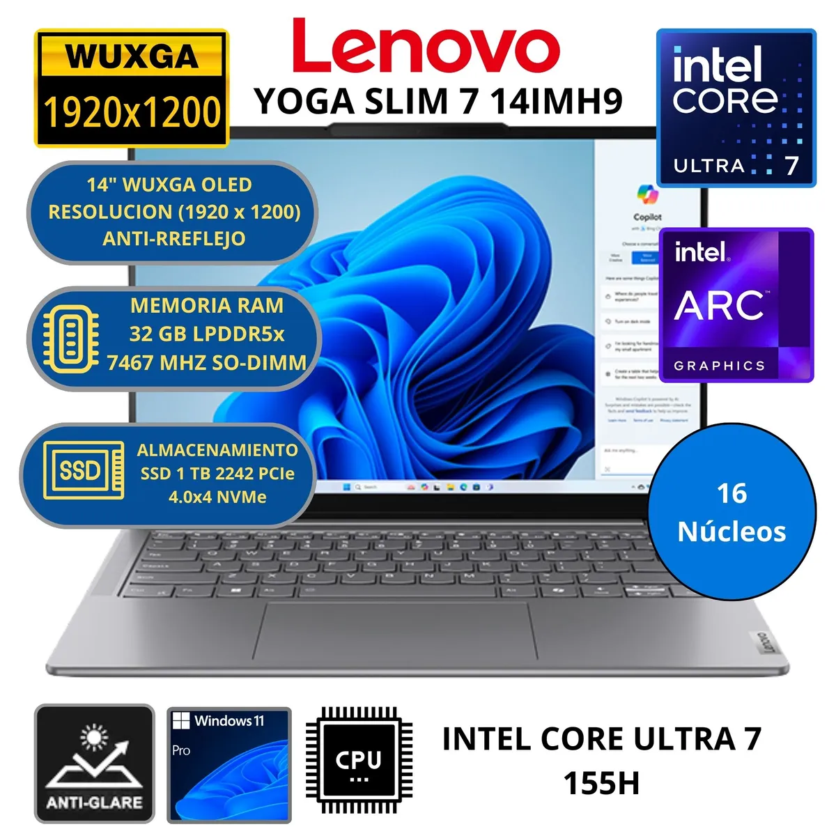 LENOVO - Laptop Lenovo YOGA SLIM 7 14IMH9 INTEL CORE ULTRA 7-RAM 32 GB SSD 1 TB  14"WUXGA WINDOWS 11