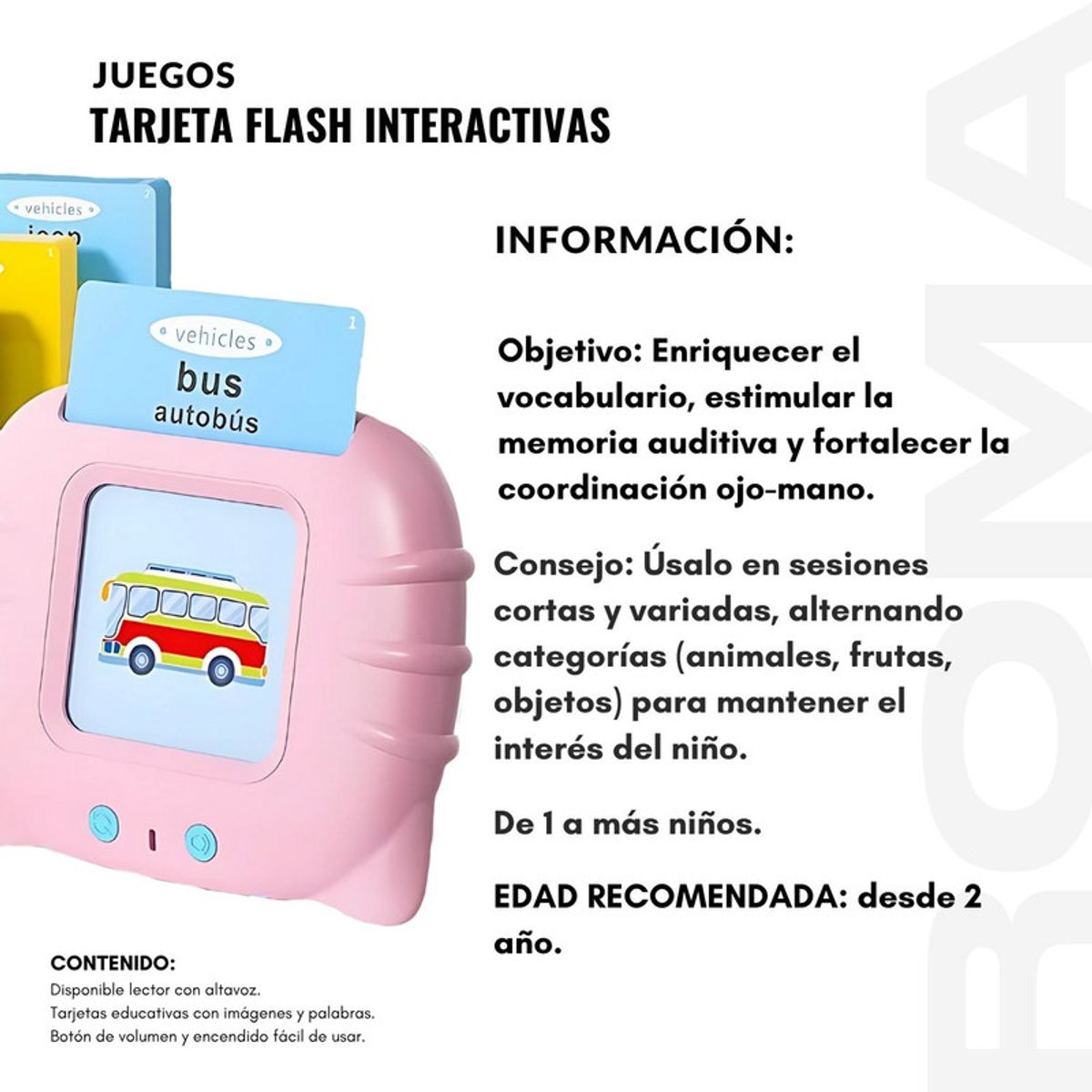 GENERICO - TARJETAS FLASH INTERACTIVAS AUDIBLES - JUEGO DIDÁTICO