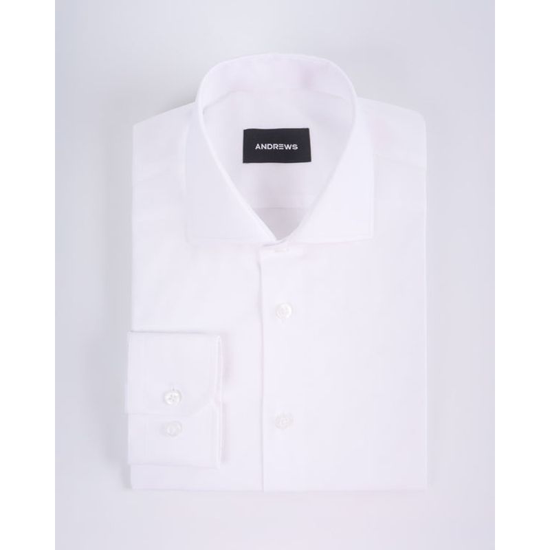 ANDREW'S TIES - Camisa de Vestir Blanca con Cuello Italiano y Puño Recortado