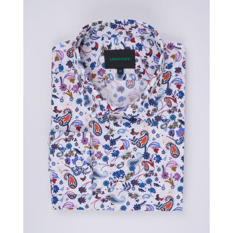 ANDREW'S TIES - Camisa Casual Estampada - Blanco con Detalles de Flores